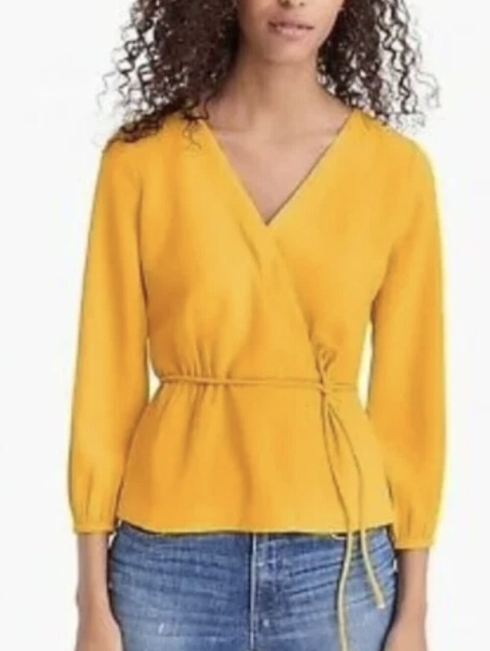 J. Crew Mustard Yellow Wrap Peplum Blouse Top